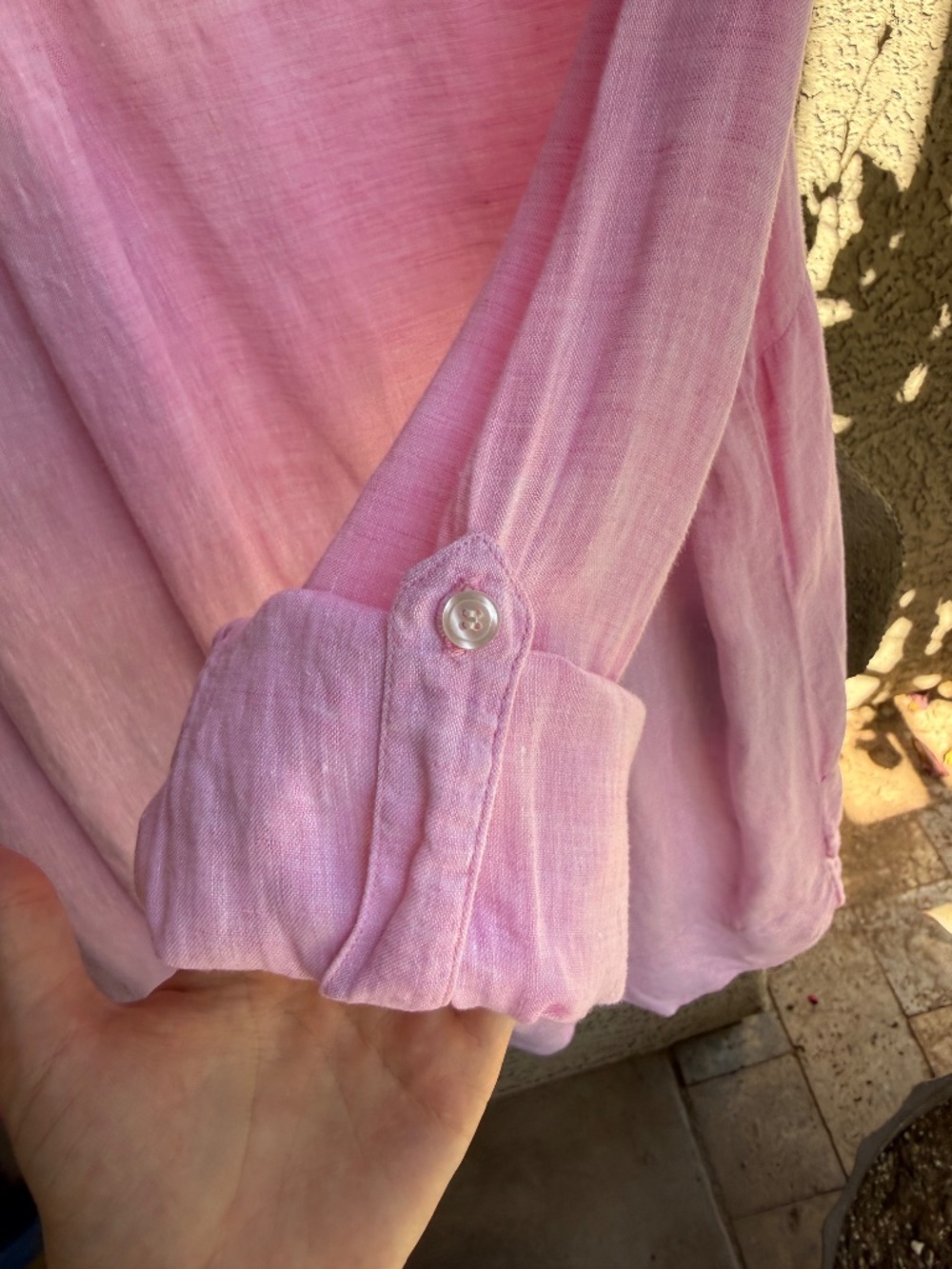 Finley Jenna 100% Linen Pink Layered Ruffle Tunic Shirt Dress Large Made USA - Picture 9 of 15